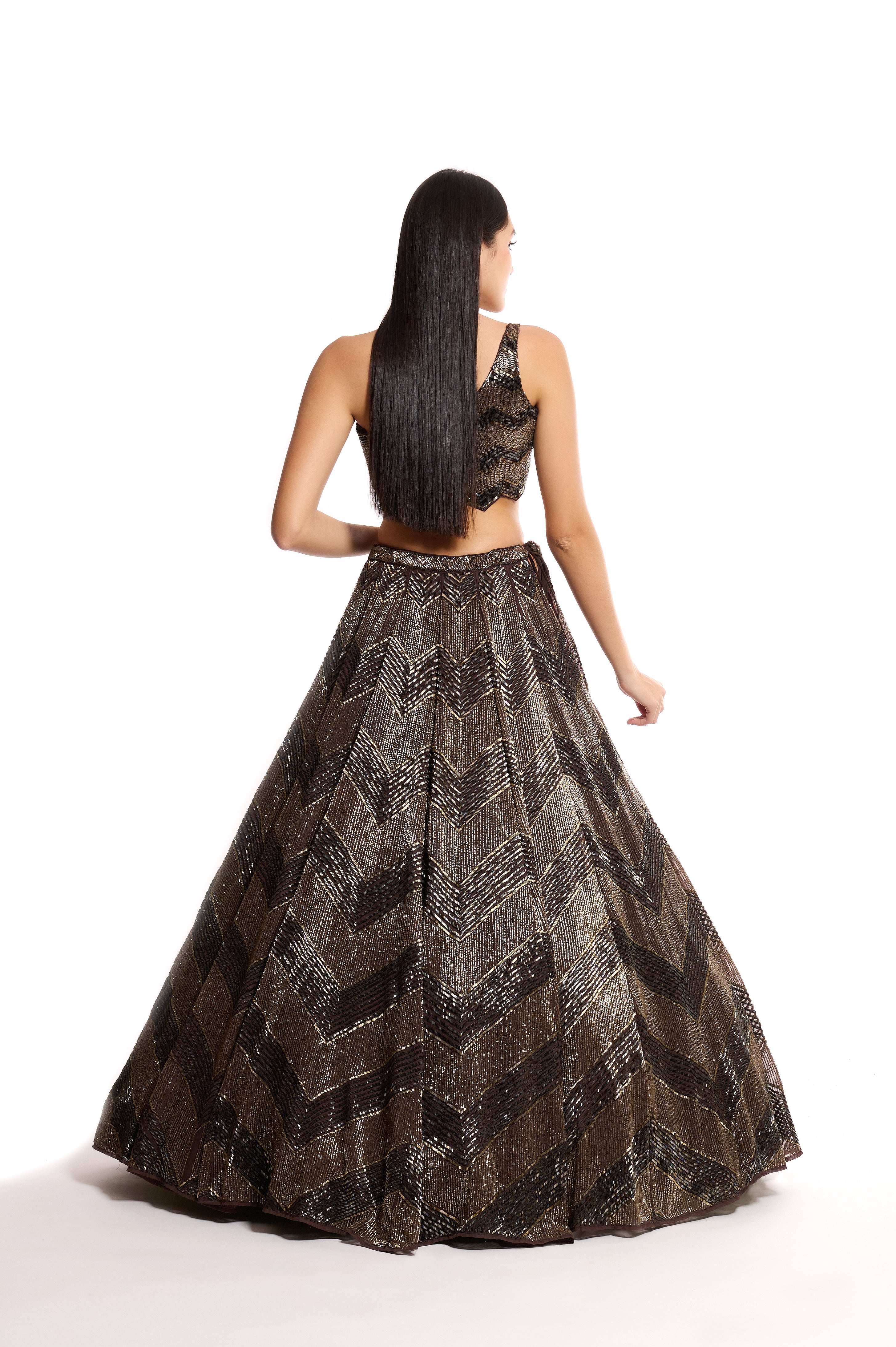 black gold bridesmaid lehenga