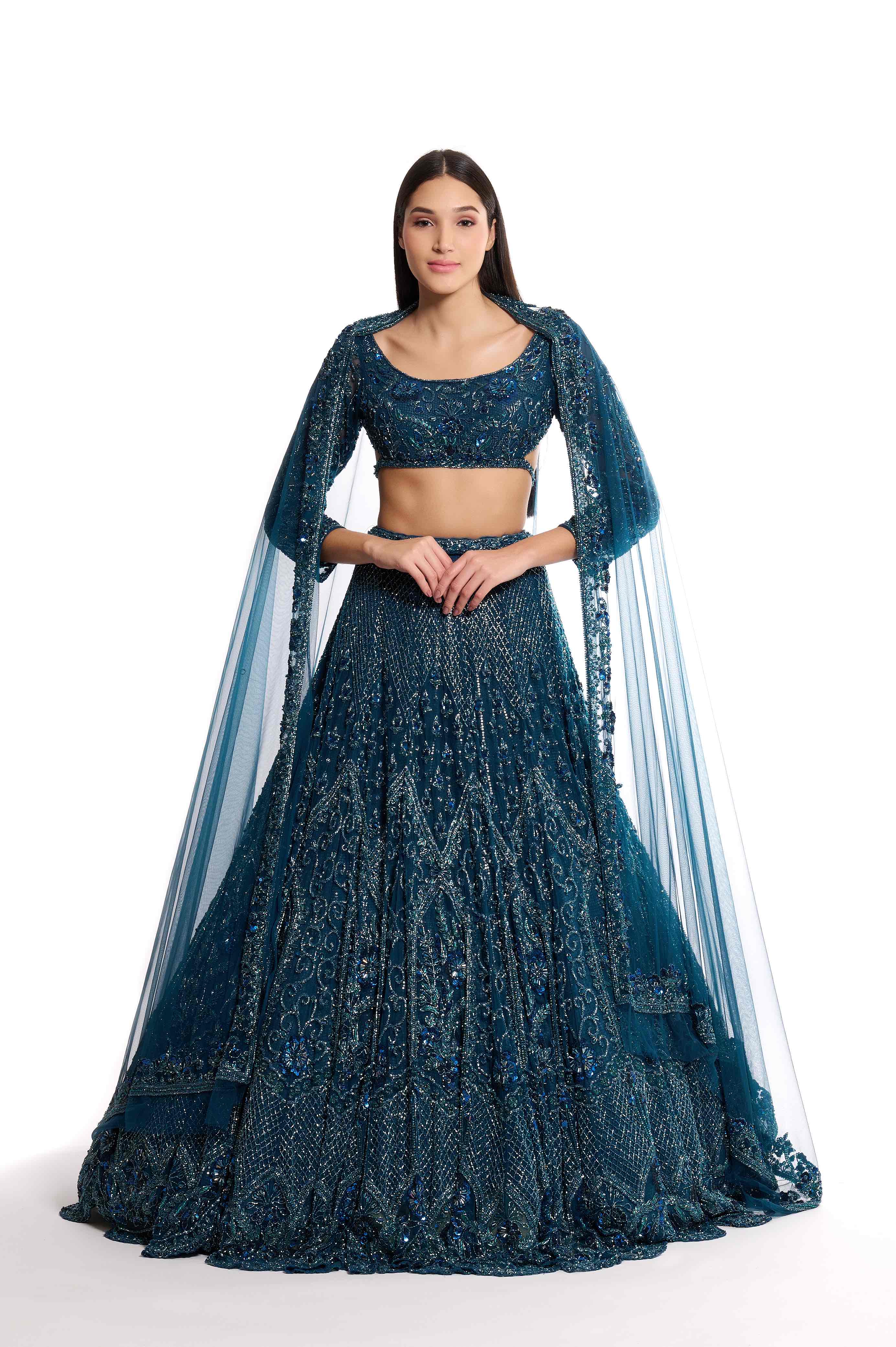 blue cutdana embroidered lehenga