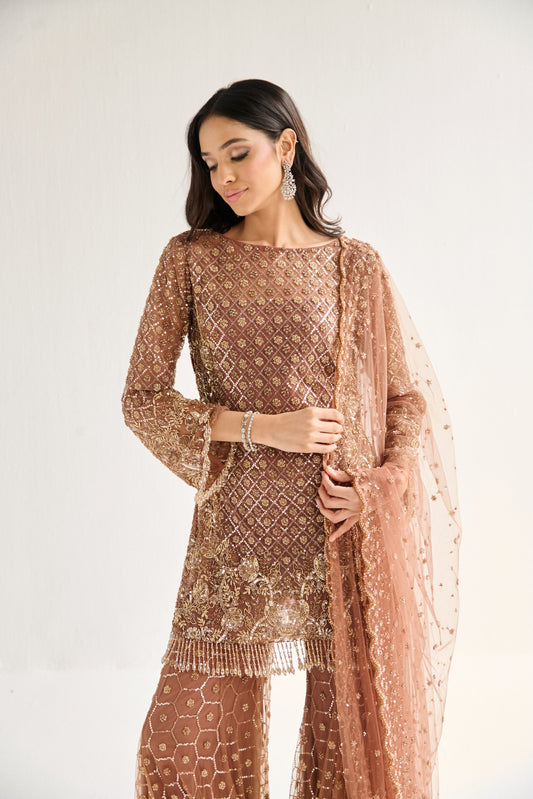 BROWN SHARARA SUIT