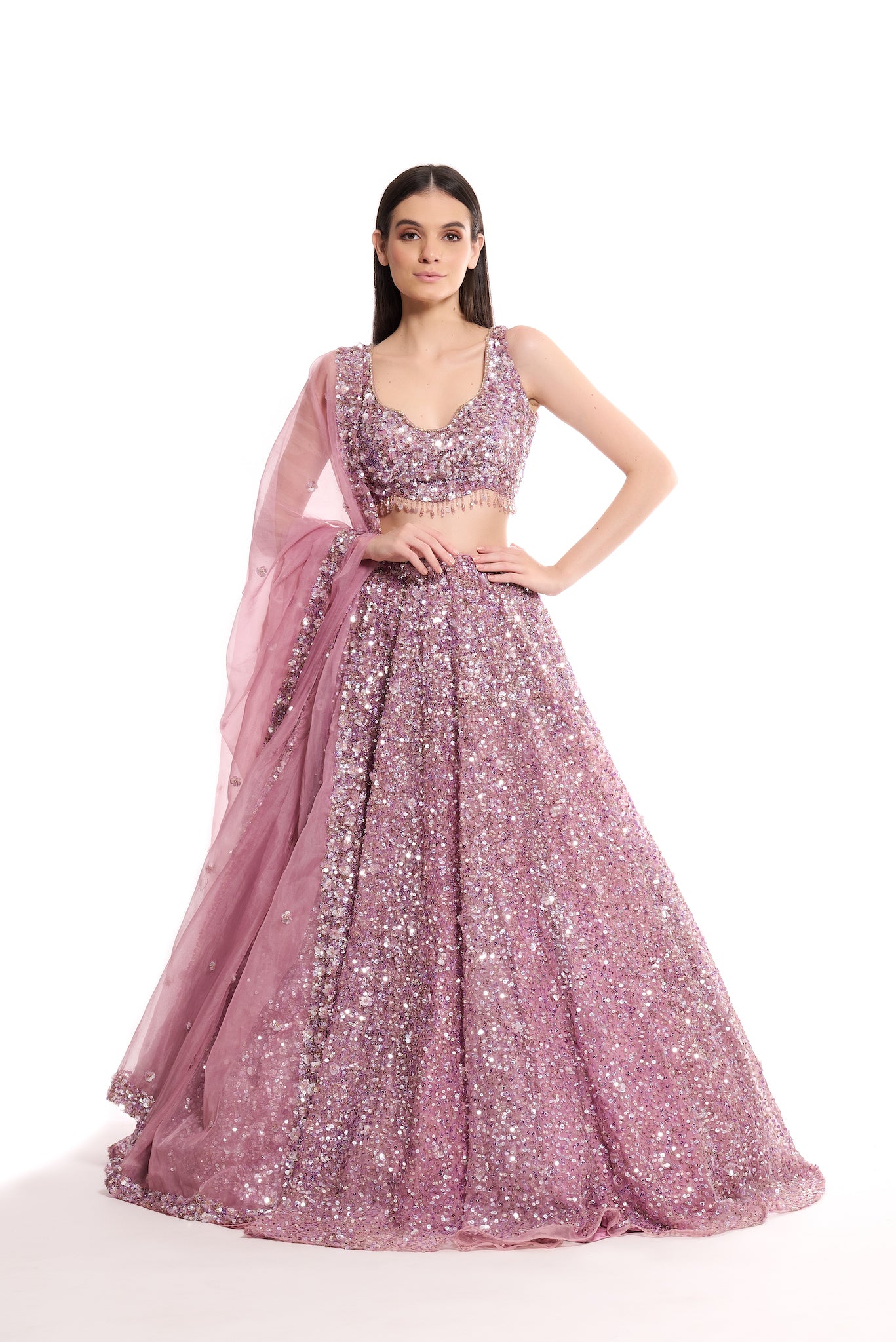 surabhi chopra pink sequin lehenga