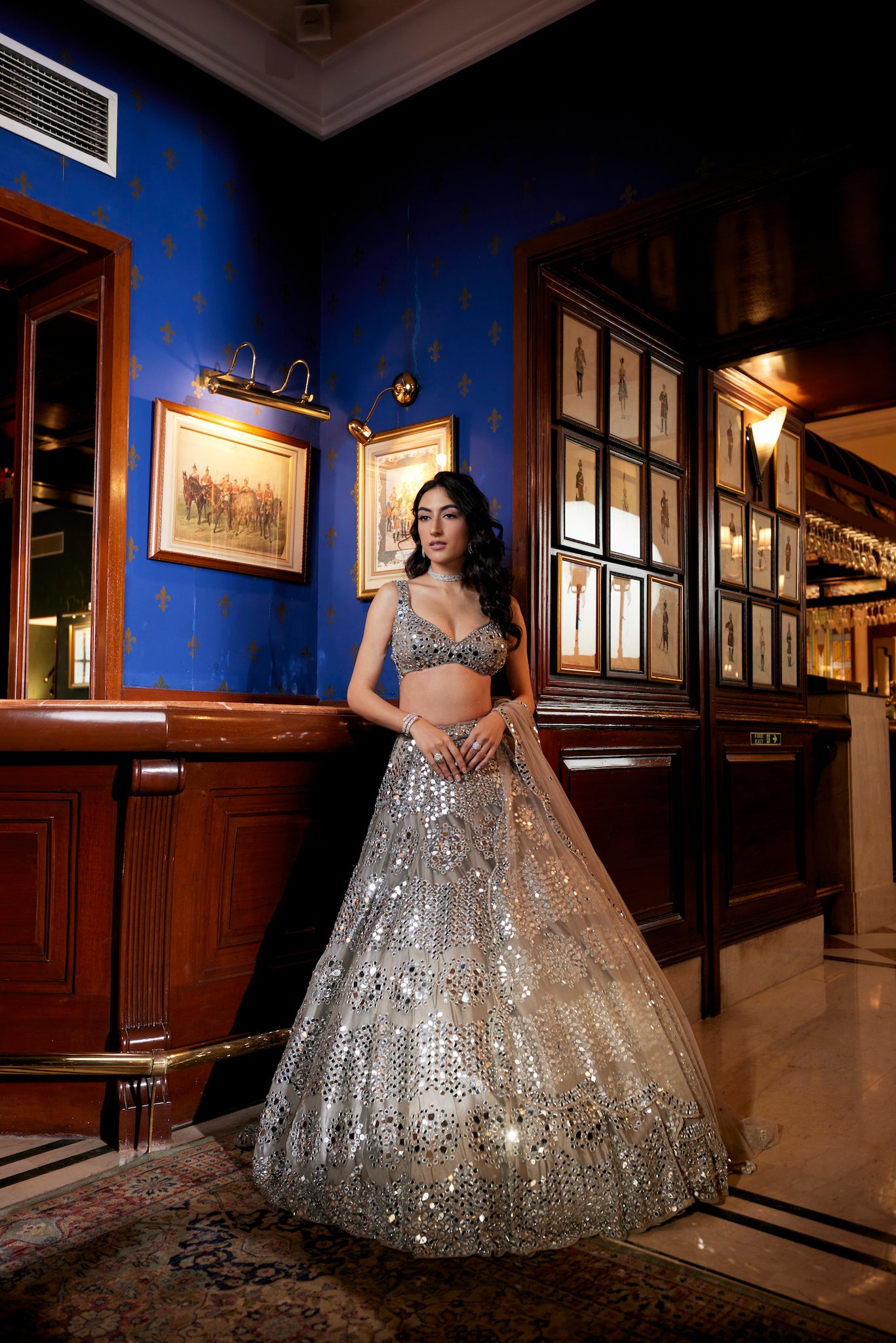 grey mirror work lehenga