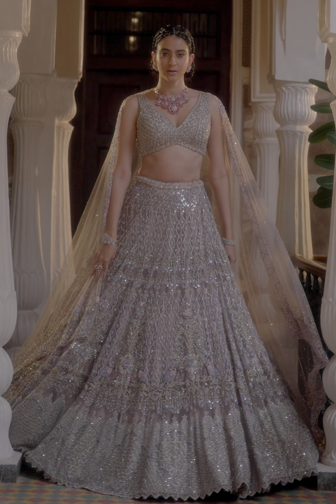 silver bridal lehenga