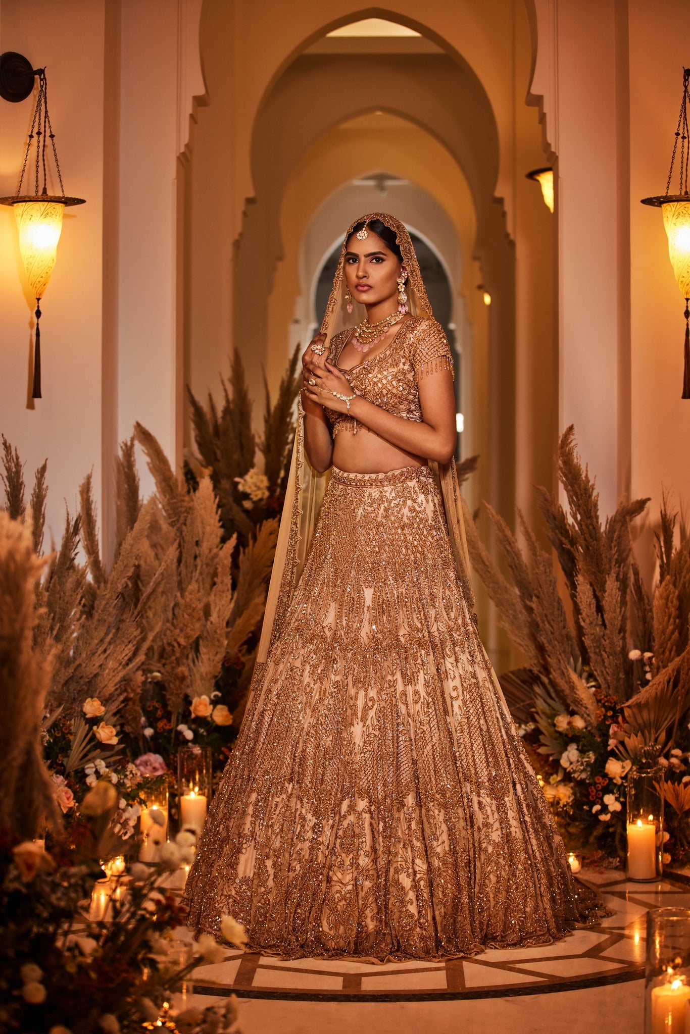 gold lehenga for wedding