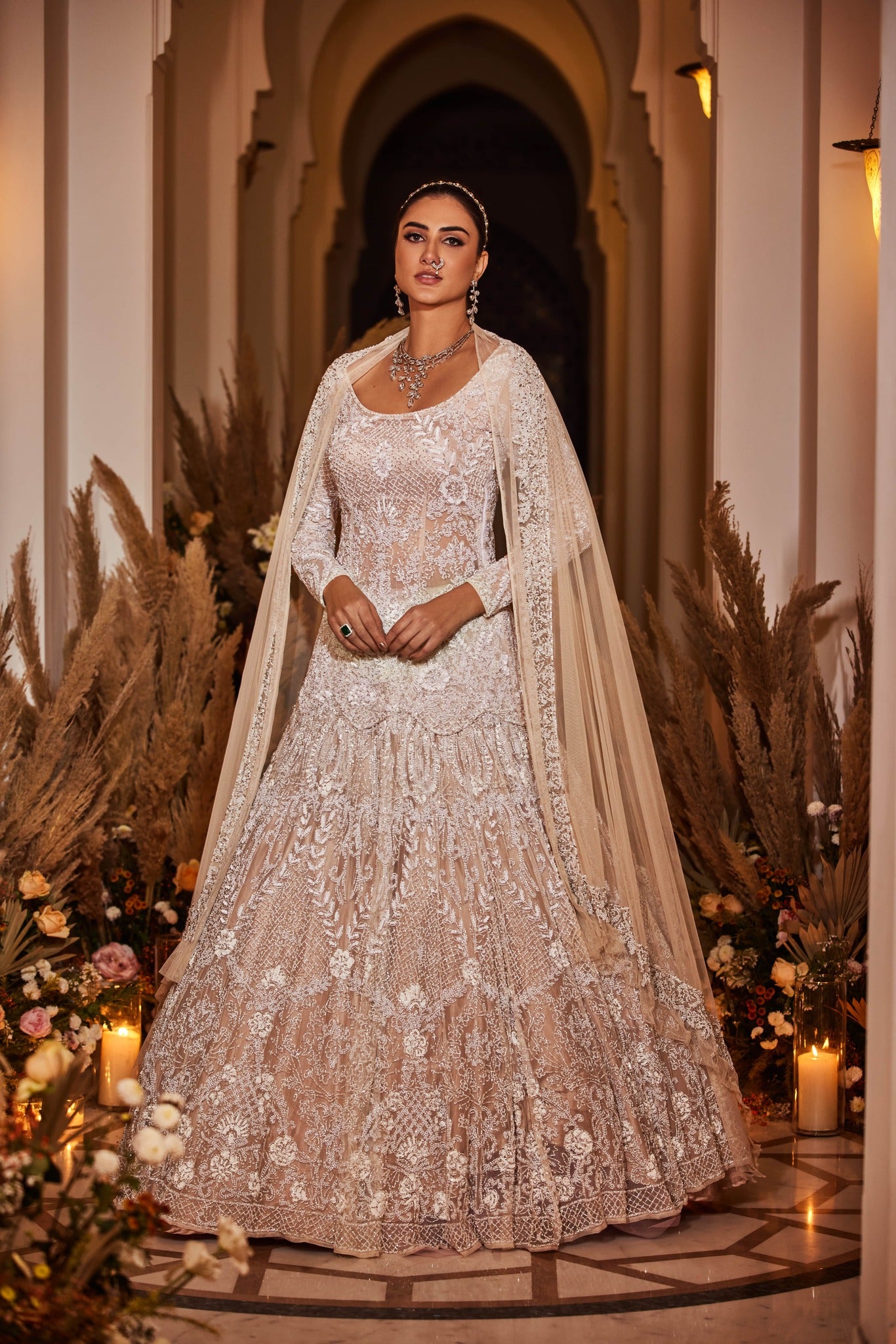 surabhi chopra label white lehenga