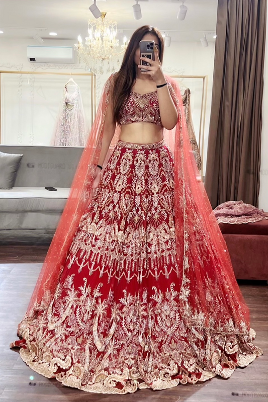 red bridal lehenga