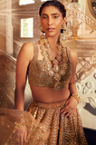 brown mirror work lehenga wedding