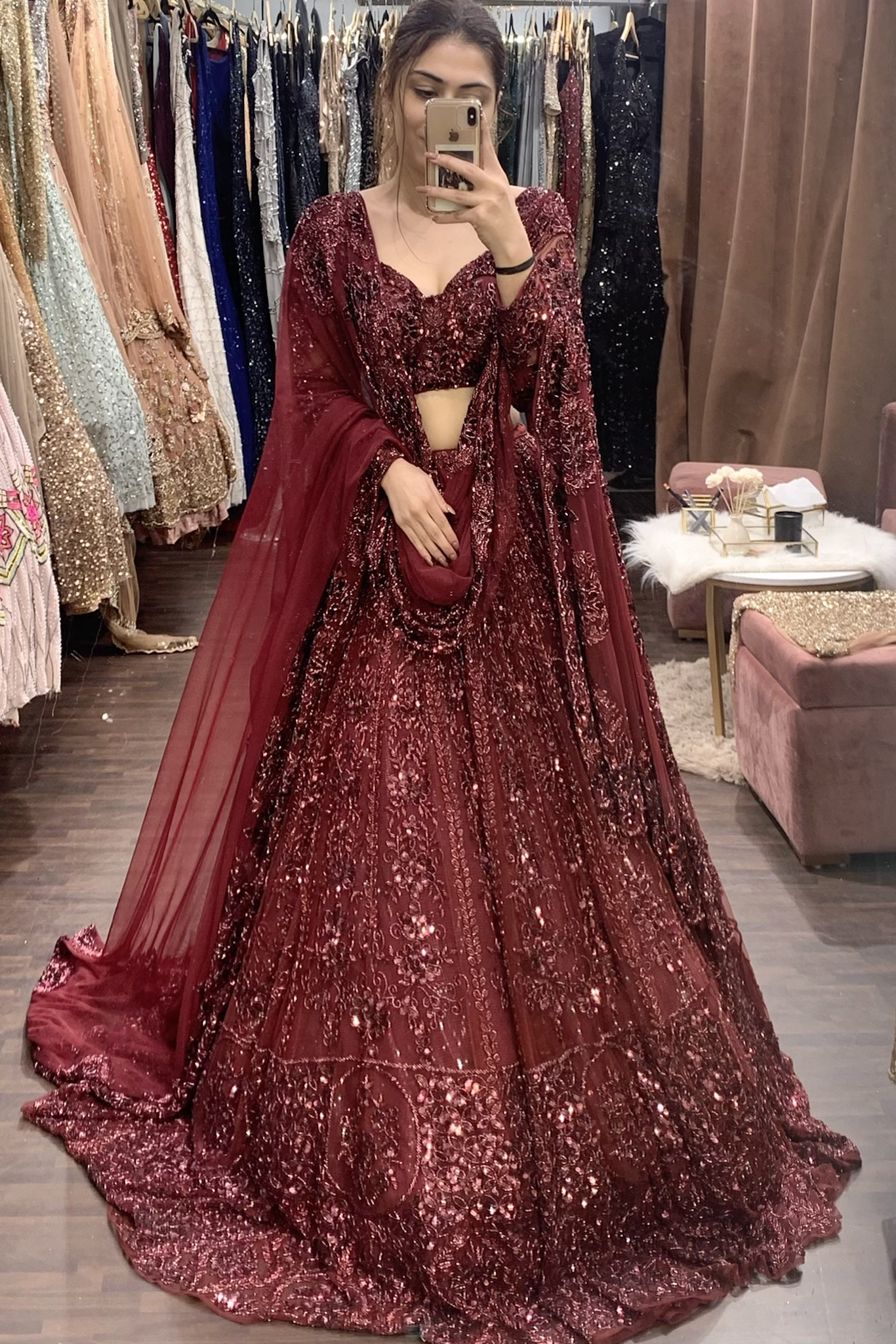 maroon bridal lehenga