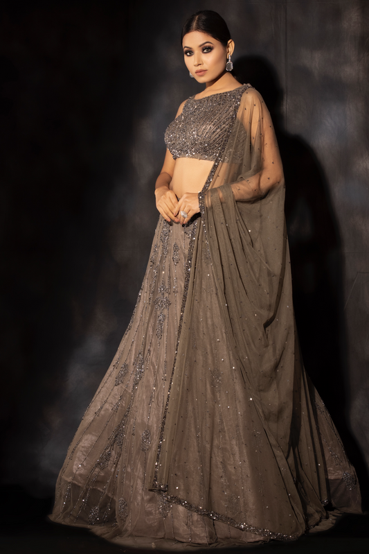 grey lehenga cocktail