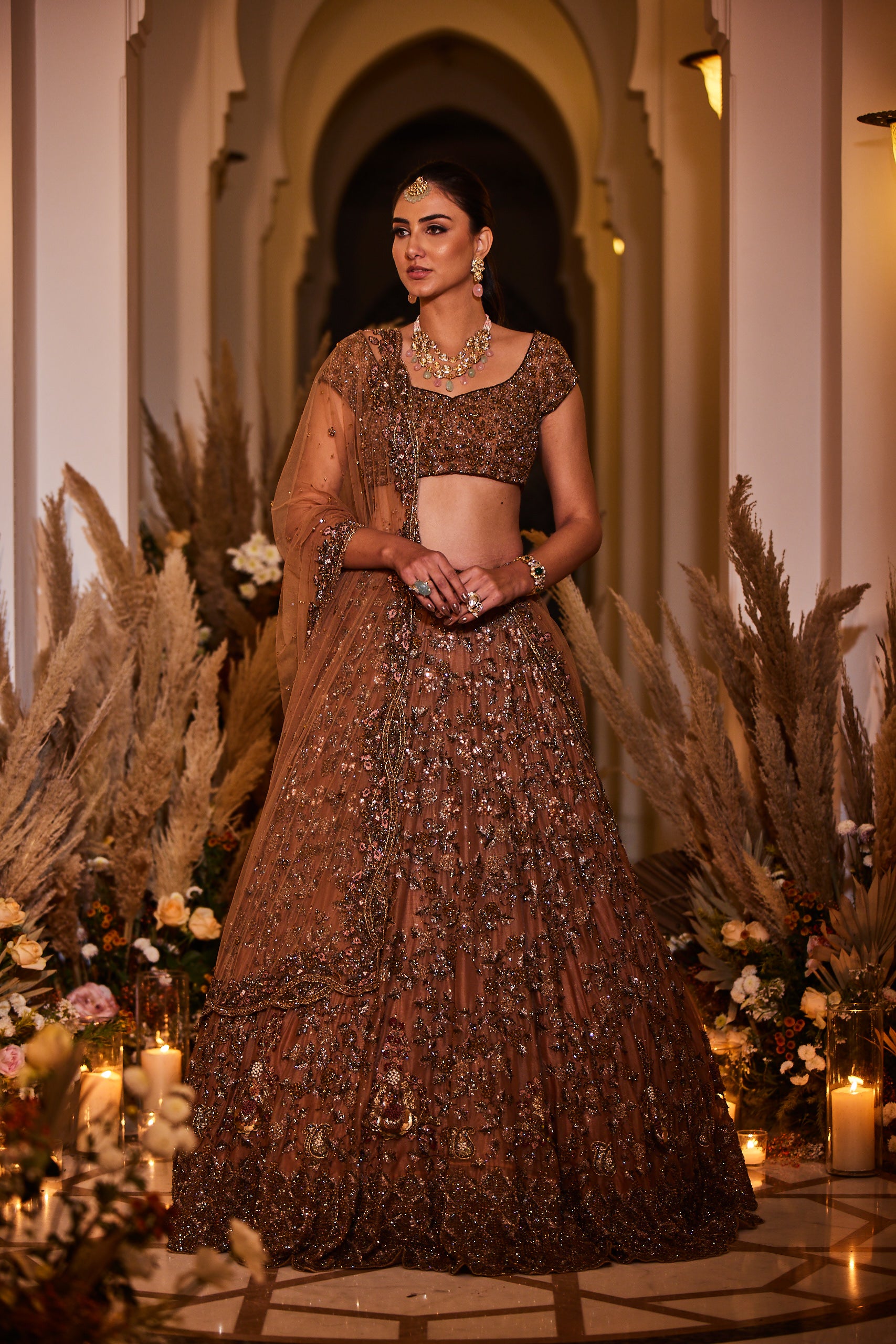 brown bridal lehenga