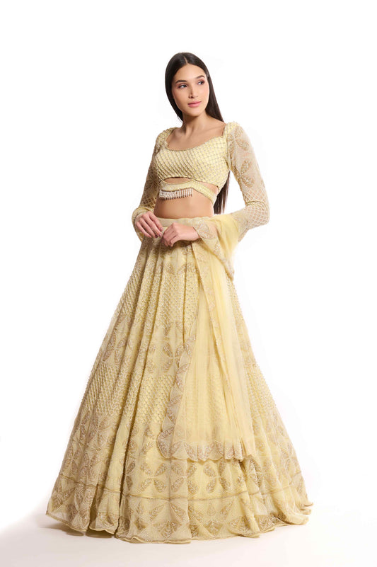 yellow pearl lehenga for haldi