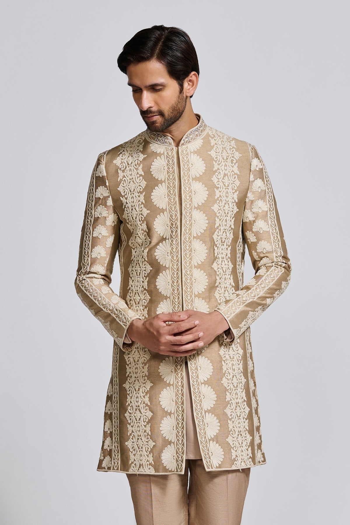 BROWN THREADWORK SHERWANI