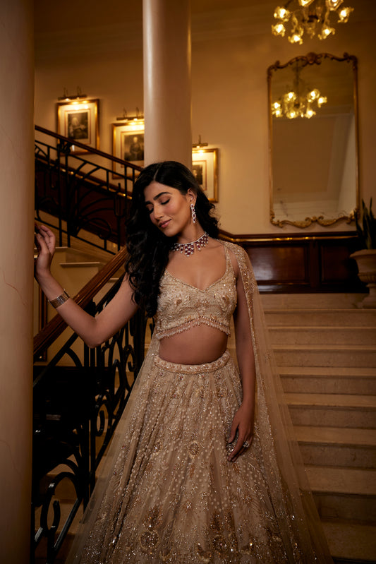 ivory and gold wedding lehenga