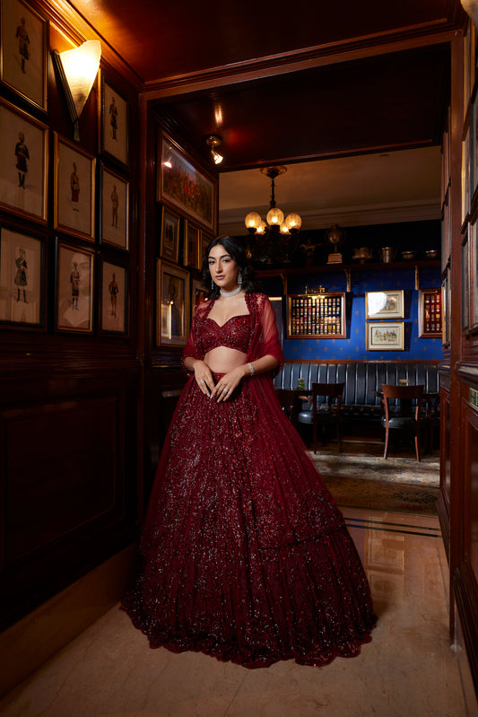 red lehenga