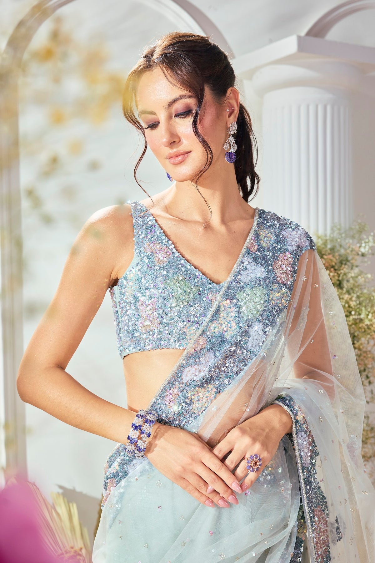 SKY BLUE SEQUIN SAREE