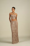BROWN SILVER SKIRT SET