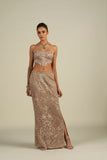 BROWN SILVER SKIRT SET