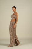 BROWN SILVER SKIRT SET