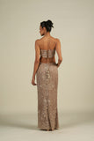 BROWN SILVER SKIRT SET