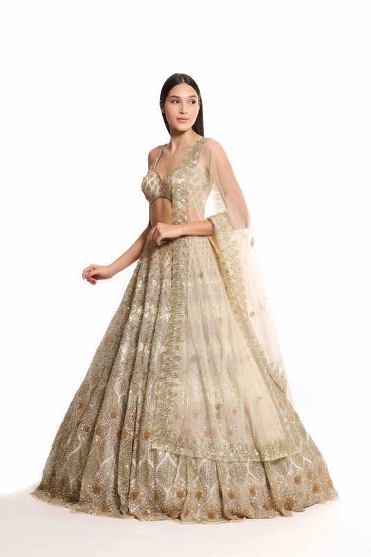 ivory gold bridal lehenga