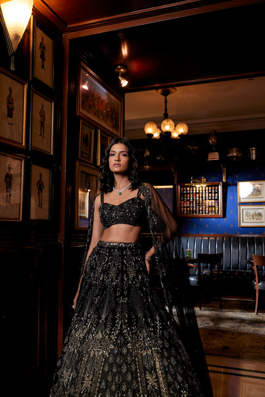 surabhi chopra black bridal lehenga