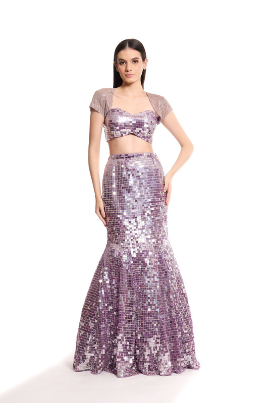 lilac fishcut lehenga