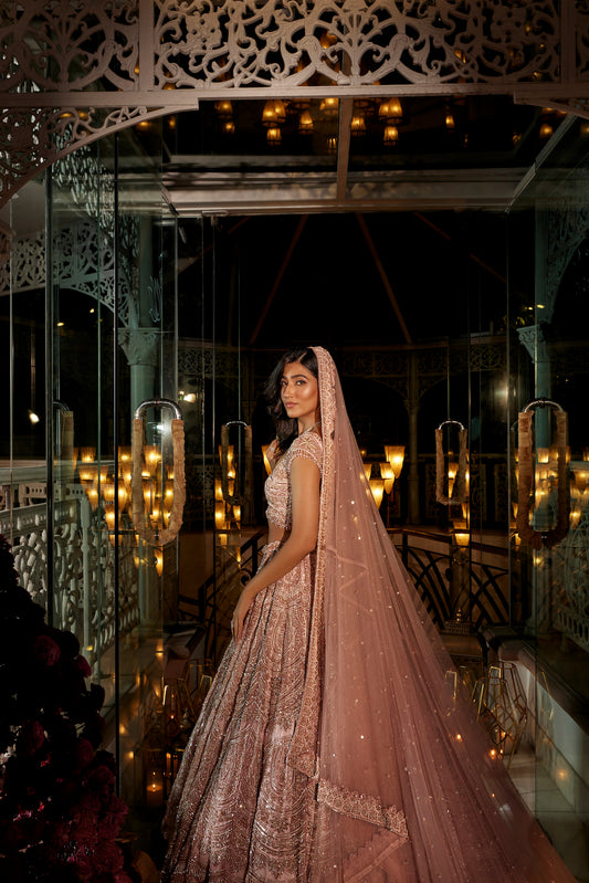 surabhi chopra label pink lehenga