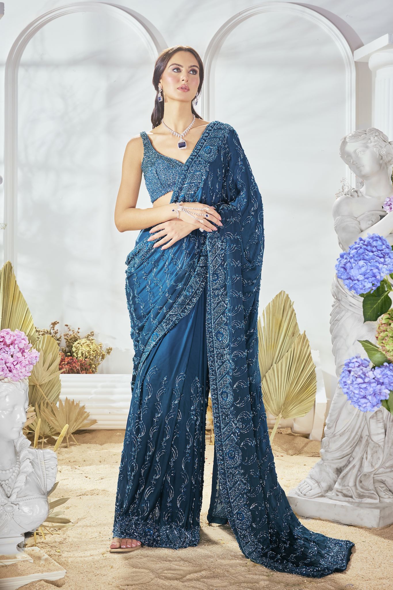 teal blue saree