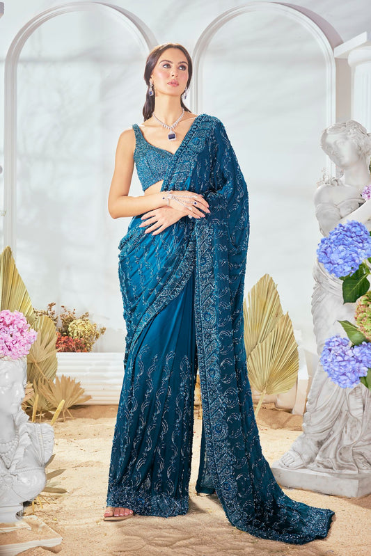 teal blue saree