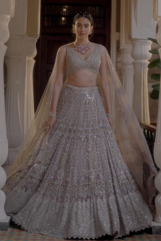 silver bridal lehenga