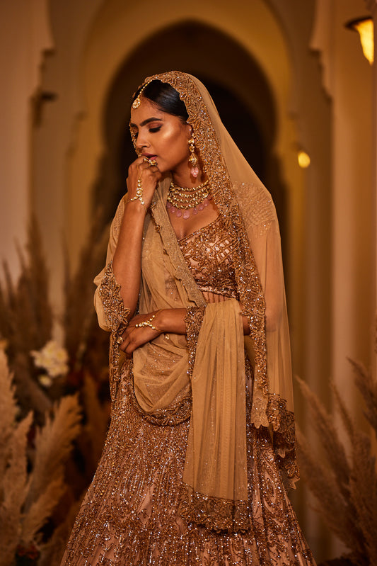 gold bridal lehenga