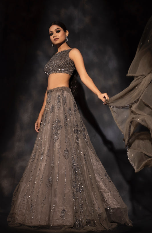 brown lehenga cocktail