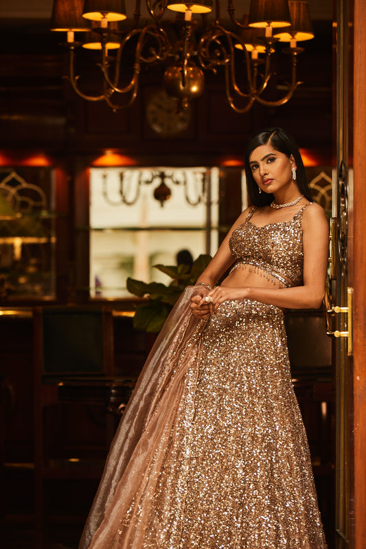 rose gold bridal lehenga