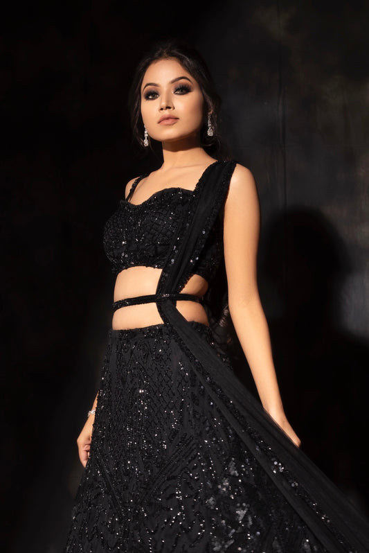 black sequin lehenga