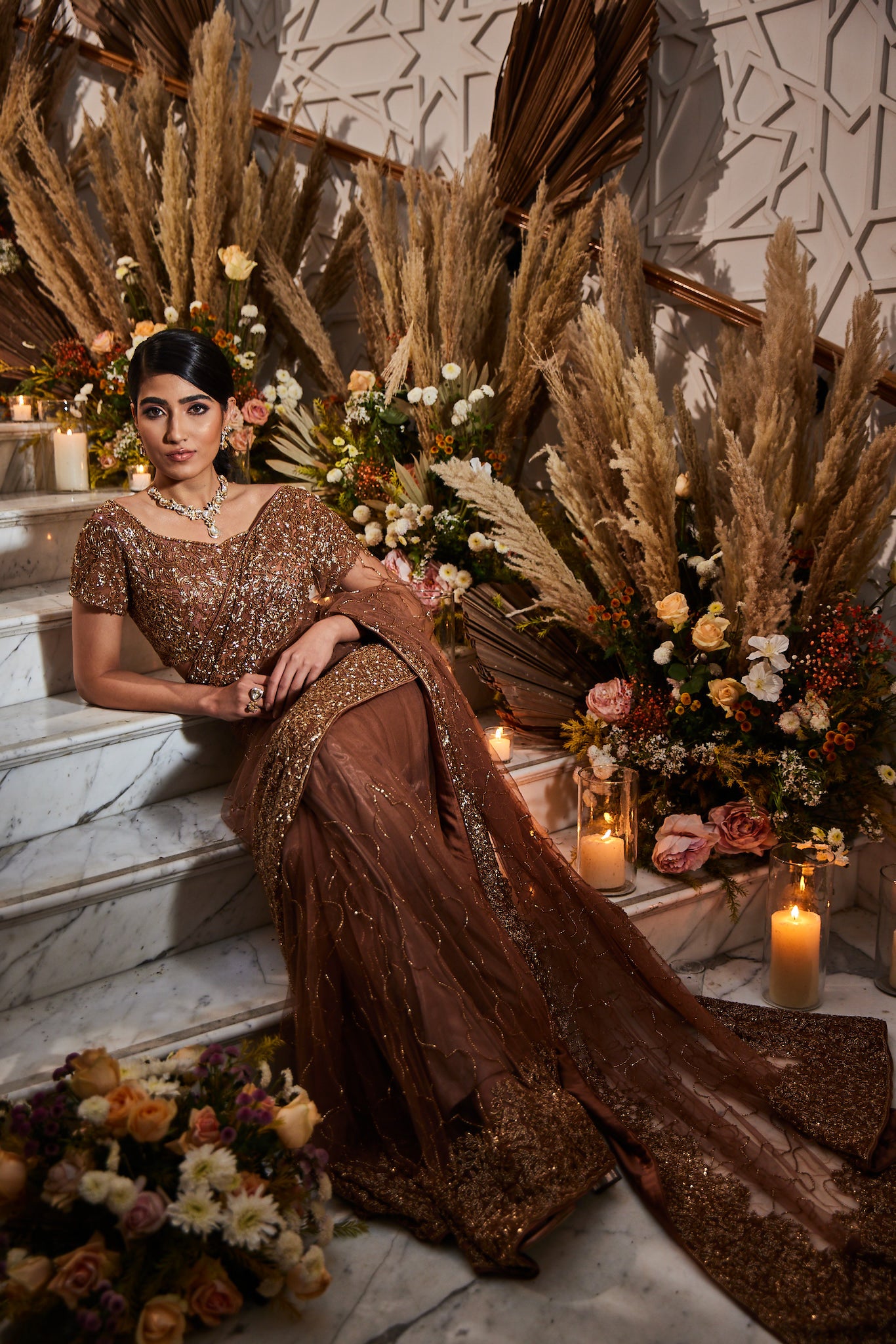 surabhi chopra label brown wedding saree 